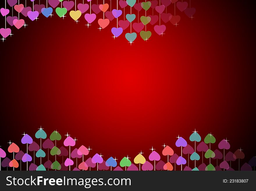Love red background with colorful hearts
