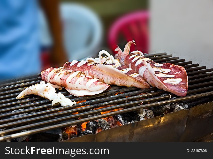 Grilled Squid on fire