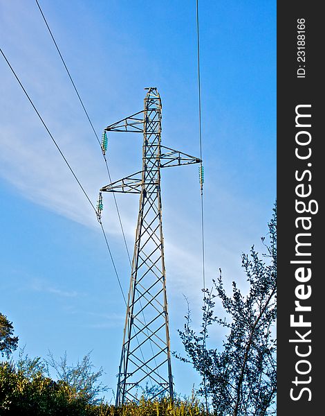 Electricity transmission with a sky as background. Electricity transmission with a sky as background