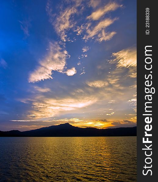 Sunset at Lake colse to the beach,East of  Thailand