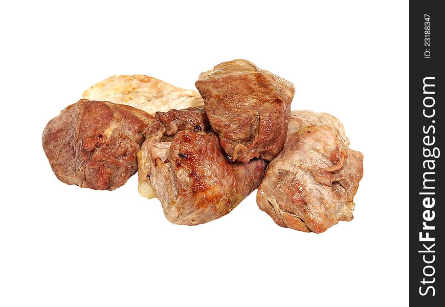 Slices of roasted meat isolated on white background. Slices of roasted meat isolated on white background.