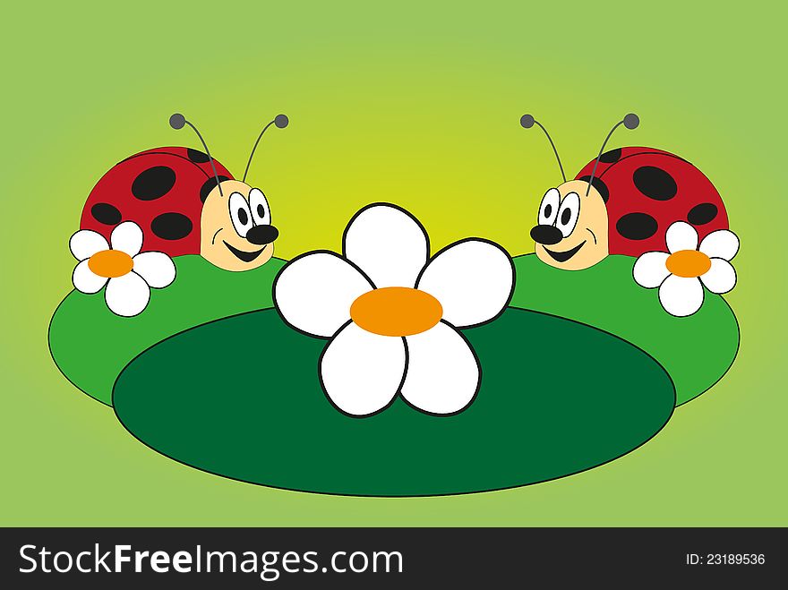 Funny picture of two lovely ladybug with green background. Funny picture of two lovely ladybug with green background