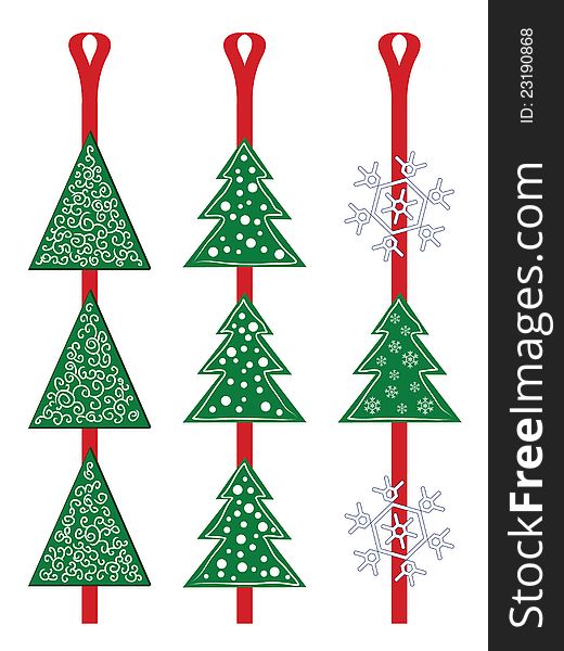 Christmas tree and snowflake on ribbon. Christmas tree and snowflake on ribbon