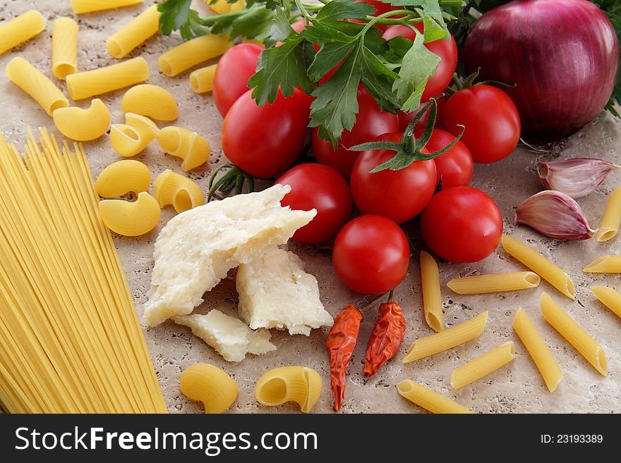 Food composition whit mediterranea sausages end spaghetti. Food composition whit mediterranea sausages end spaghetti