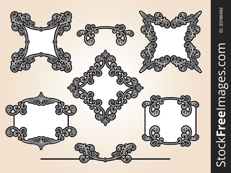 Set of decorative frames and design elements