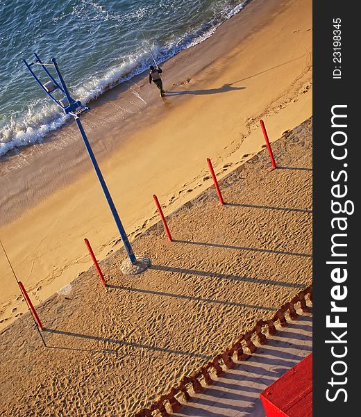 View from above f a beach marked by sunset shadows. View from above f a beach marked by sunset shadows