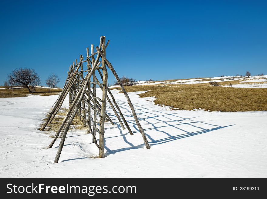 Corn rack, drying frame in the winter