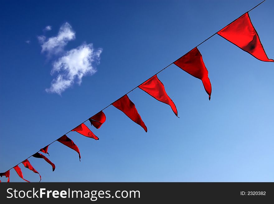 Sky, flag, blue, red, windy, clouds, white. Sky, flag, blue, red, windy, clouds, white