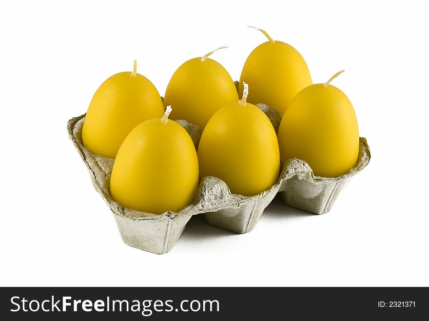 Yellow candles for Easter - looking like eggs. Yellow candles for Easter - looking like eggs