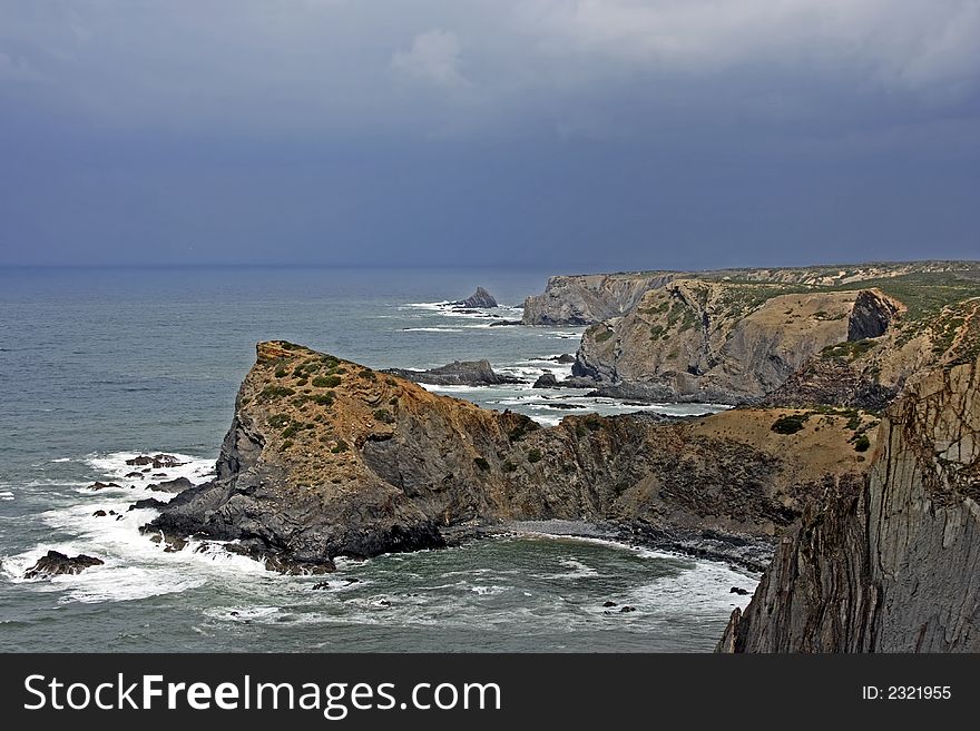 Rocky coast in Portugal at the atlantic ocean