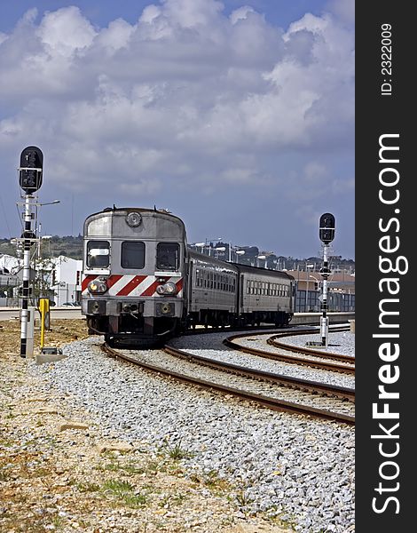 Train leaving station from Lagos in Portugal