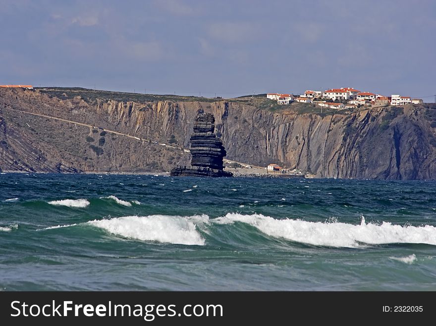 View at Arifana on the rocks with the atlantic ocean in front