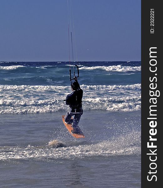 Kite Surfer Making A Jump