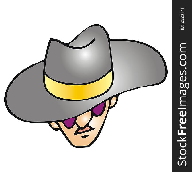 Cartoon illustration: man with a big hat
