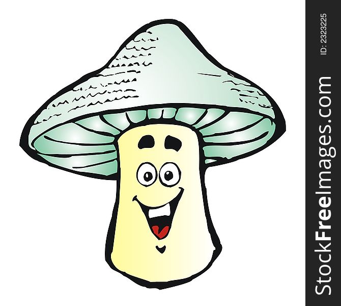 Cartoon illustration of a happy champignon