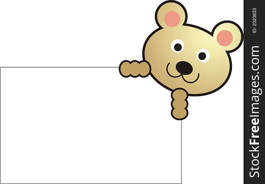 Art illustration of a little bear holding a card. Art illustration of a little bear holding a card