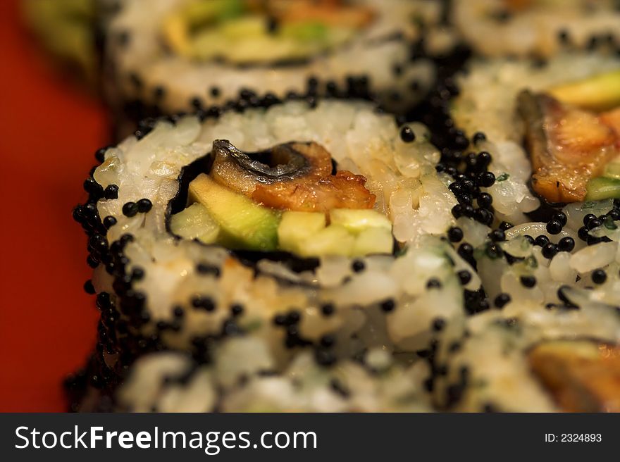 Rolls with salmon, crab and avocado. Rolls with salmon, crab and avocado