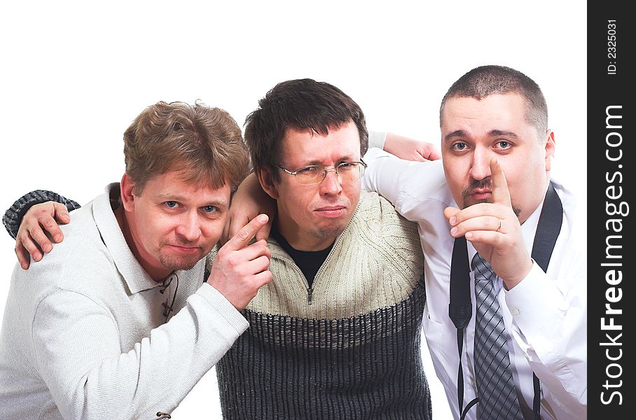 Group of fun young people over a white background