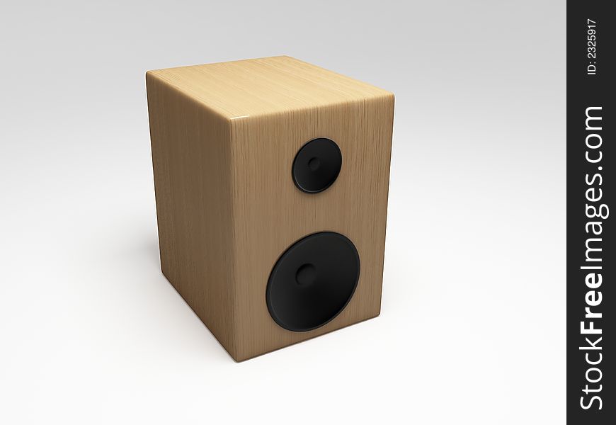 Isolated woden speaker on white surface/