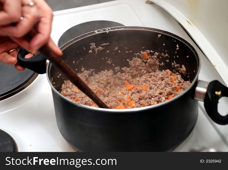 Making lunch whit meat and carrot. Making lunch whit meat and carrot