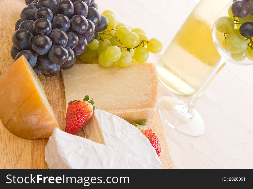 Wine, grapes and cheese