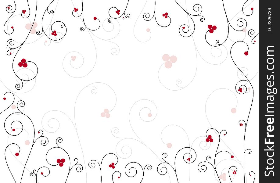 A simple background with spiral plants and red berries. A simple background with spiral plants and red berries