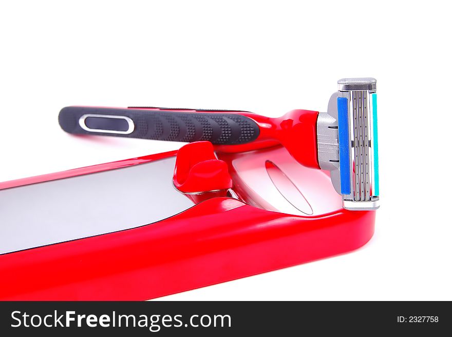 Illustration of a black and red safety razor / shaver