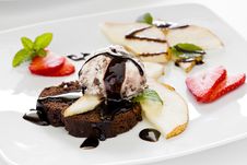 Chocolate Cake Pear And Ice Cream Royalty Free Stock Images Chocolate Cake Pear And Ice Cream Royalty Free Stock Images