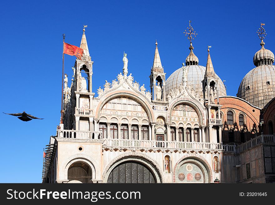 Fragment of St. Mark Cathedral against blue sky. Venice, Italy. Fragment of St. Mark Cathedral against blue sky. Venice, Italy