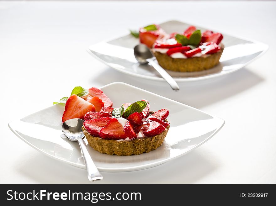 Photograph of a tasty strawberry pie on a plate. Photograph of a tasty strawberry pie on a plate