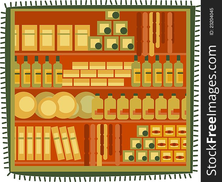 colour illustration of grossary shelfs