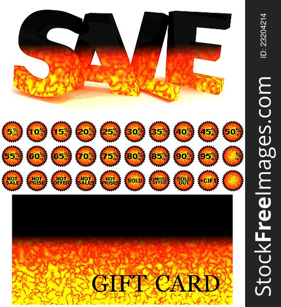 Set from a volume word SALE, a gift card and labels stylised under the heated lava for your successful sales. Set from a volume word SALE, a gift card and labels stylised under the heated lava for your successful sales.