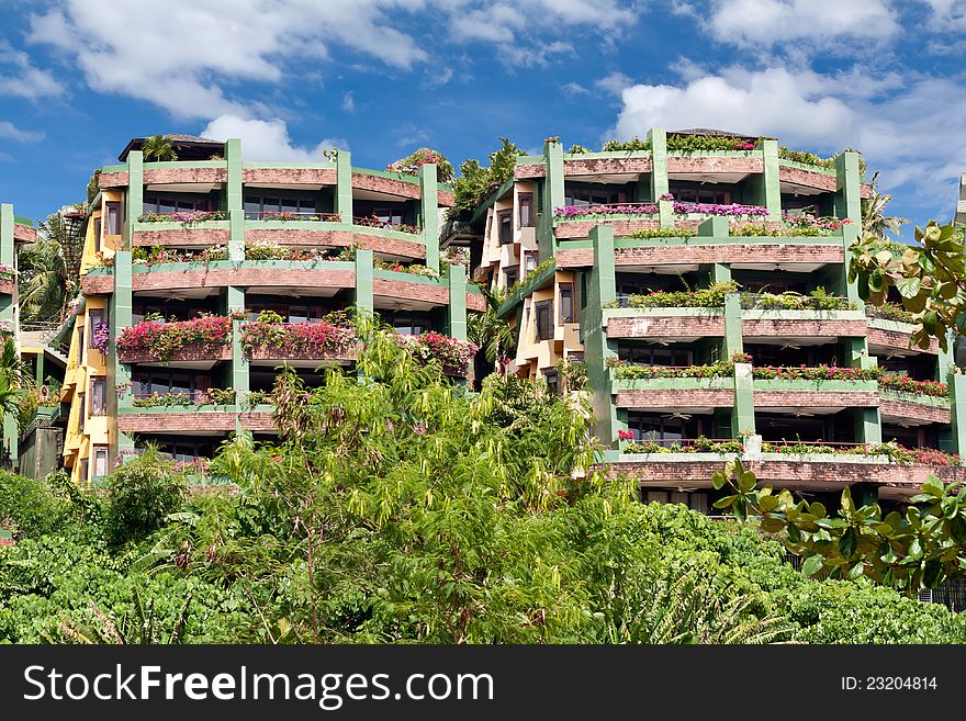 A cozy hotel in the jungle of exotic countries