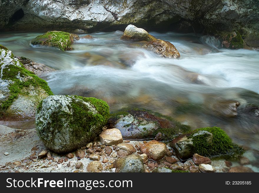 Stream Running Water in the Moznica Slovenia.