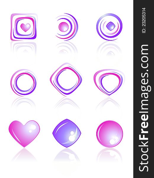 Pink And Violet Colors Logos Set.