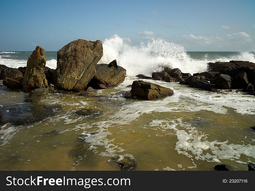 Waves crashing on the rocks. Waves crashing on the rocks.