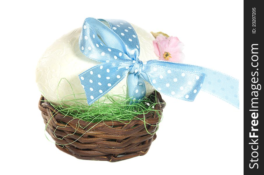 Easter Egg with ribbon on a White background
