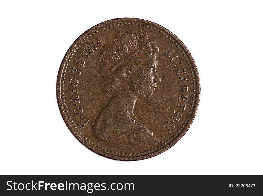 One Penny Coin on a white background