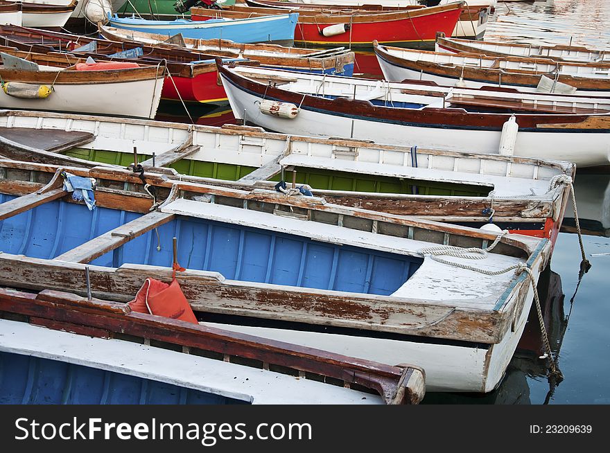 Colored boats in the mediterranean sea