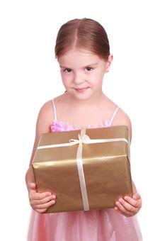 Sweet Little Girl With Present Box Stock Photos