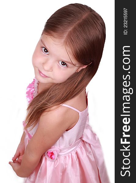 Photo of lovely little girl posing on camera over white background. Photo of lovely little girl posing on camera over white background