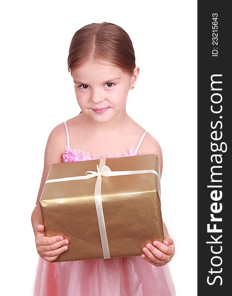 Sweet Little Girl With Present Box
