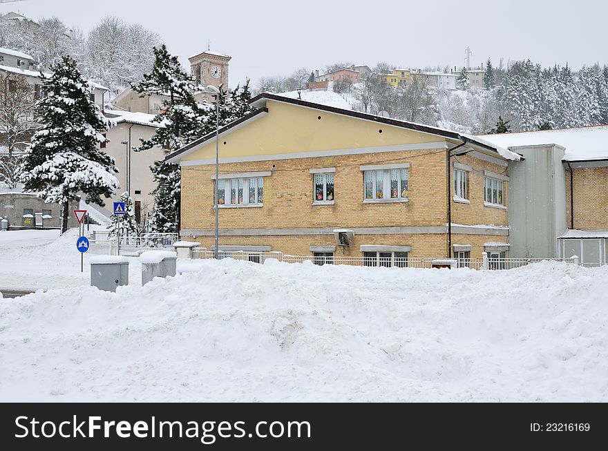 Elementary School In The Snow