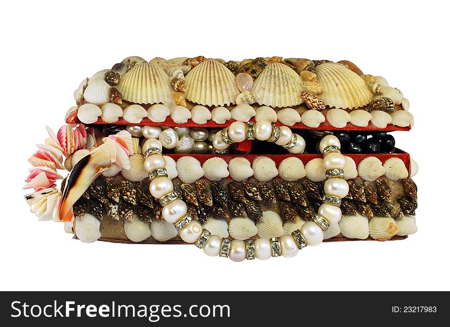 Sea casket with various jewelry.