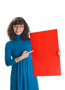 Woman Hold Red Banner Royalty Free Stock Photos Woman Hold Red Banner Royalty Free Stock Photos