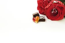 Valentine Necklace, Rose And Chocolates Stock Photography