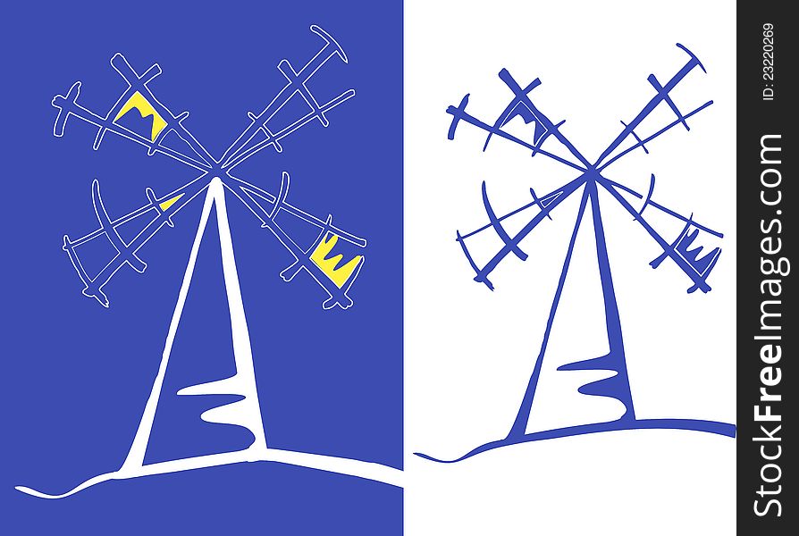 Two wind mills, drawing by hand. Two wind mills, drawing by hand