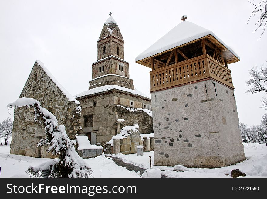Densus Church in Romania, at winter
