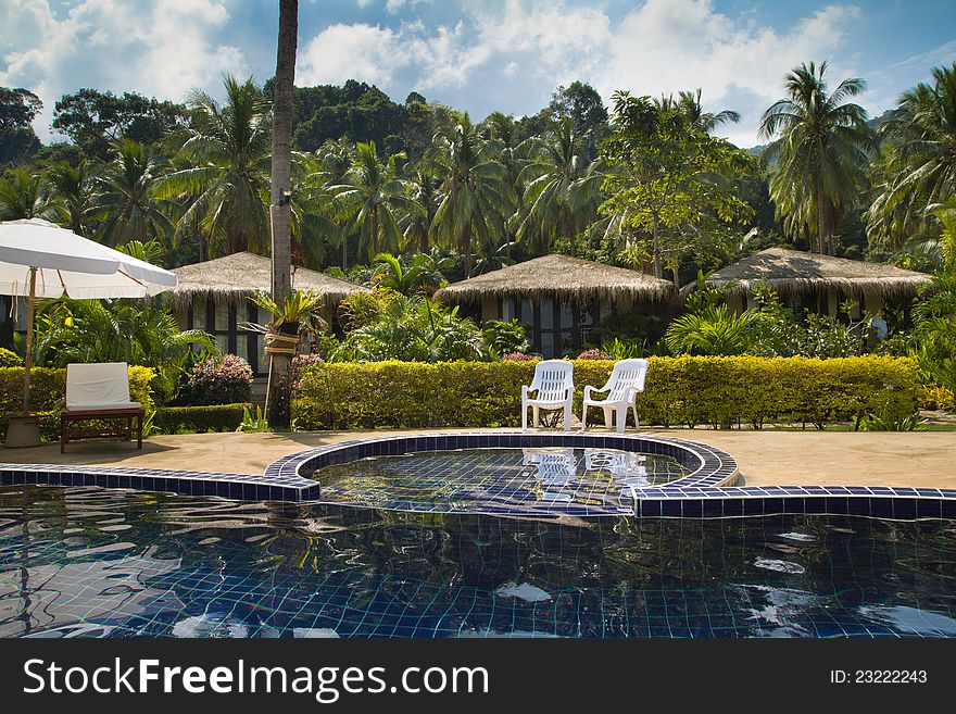 Tropical view, beautiful pool with bungalow. Tropical view, beautiful pool with bungalow