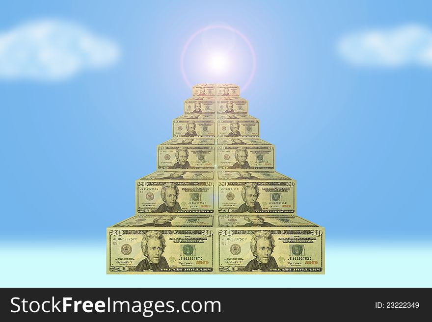 Ladder conducting upwards from money against the sky. Ladder conducting upwards from money against the sky